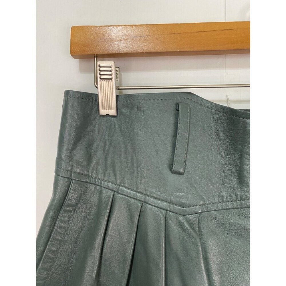 Situationist 44 Dark Green Grey Leather Shorts Western Style Pleats Long - Picture 2 of 13